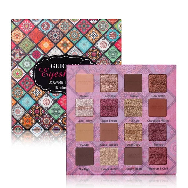 GUICAMI 16Color Nude Shining Eyeshadow Palette Makeup Glitter Pigmented Smoky Smooth Eye Shadow Waterproof Lasting Cosmetics Kit